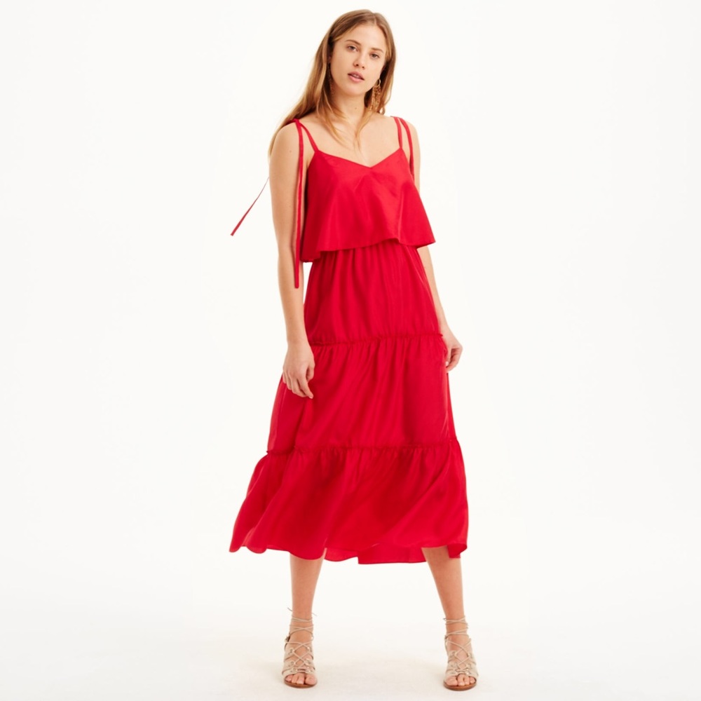 Red Silk Tiered Dress